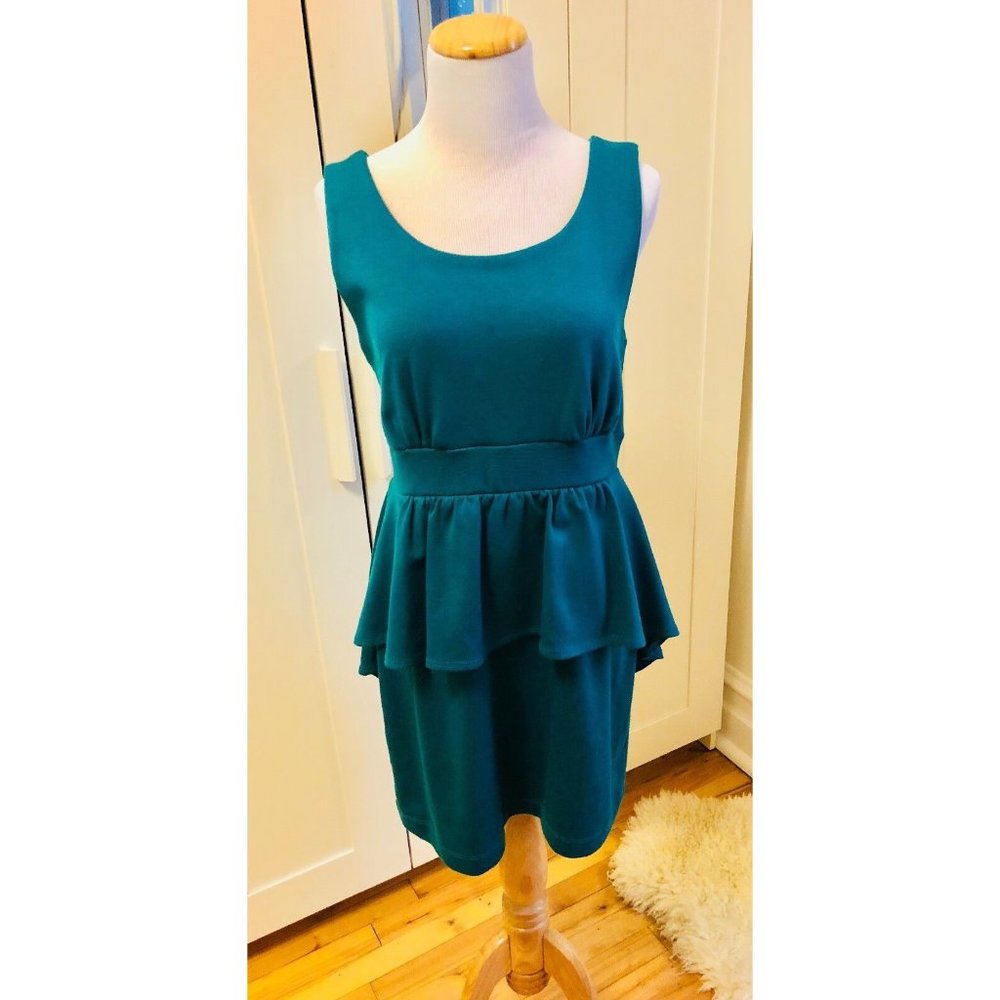 ModCloth Monteau LA Emerald Peplum Jersey Dress Size Large